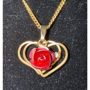 Vintage double heart with rose necklace